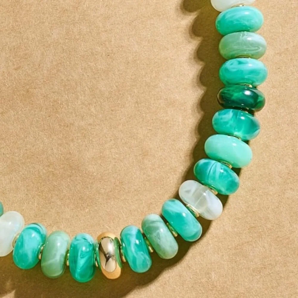Green Beaded Necklace with Gold Accents new